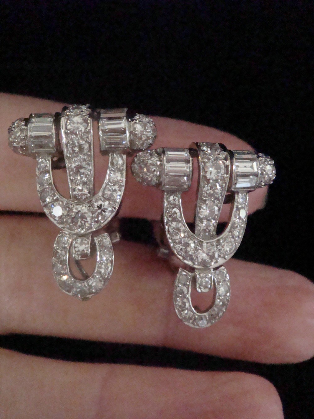 ART DECO FRENCH PLATINUM DIAMOND 3.00CT VS2-Si G-H COLOUR NIGHT & DAY EARRINGS View VII