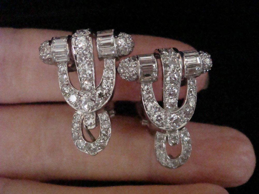 ART DECO FRENCH PLATINUM DIAMOND 3.00CT VS2-Si G-H COLOUR NIGHT & DAY EARRINGS View VIII