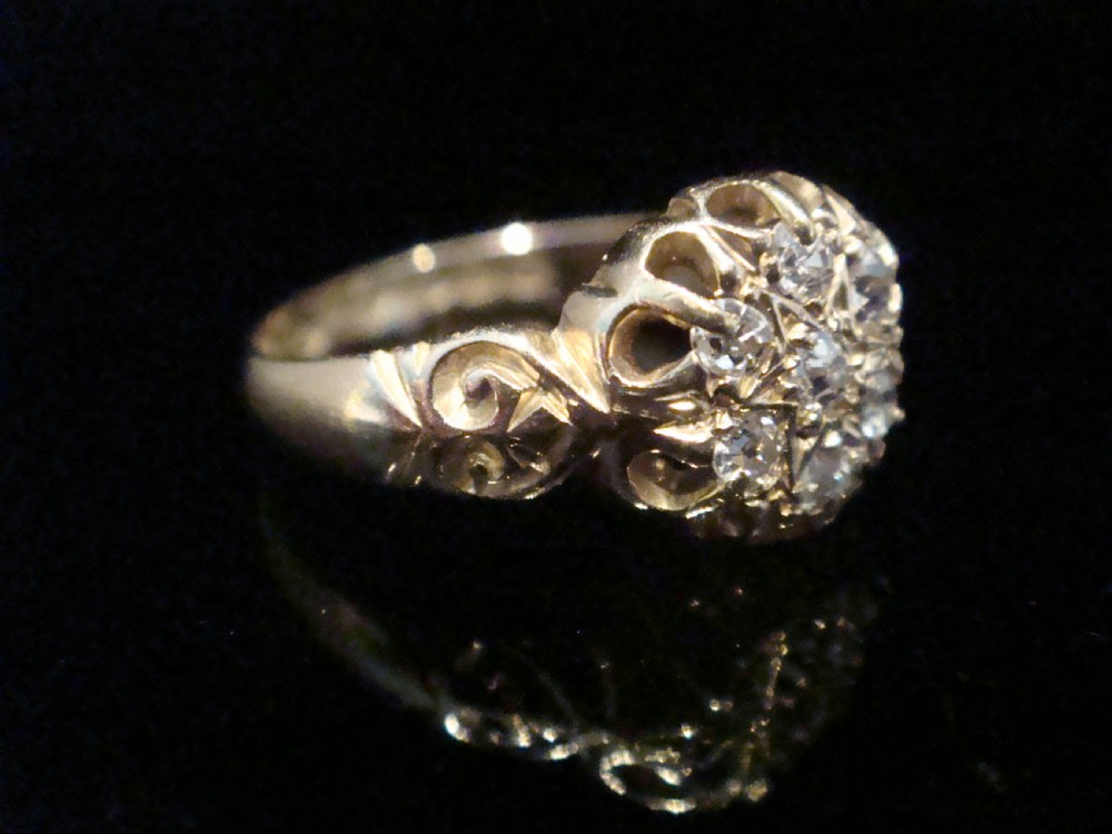 Victorian 18ct yellow gold old cut diamond celestial cluster ring