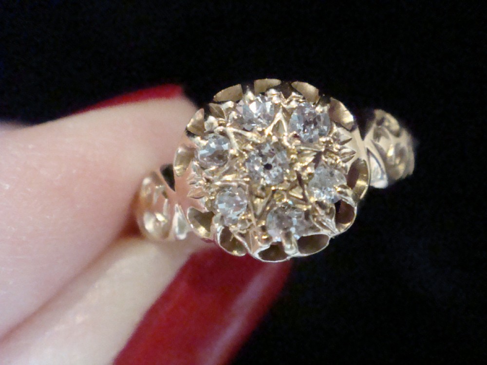Victorian 18ct yellow gold old cut diamond celestial cluster ring View V