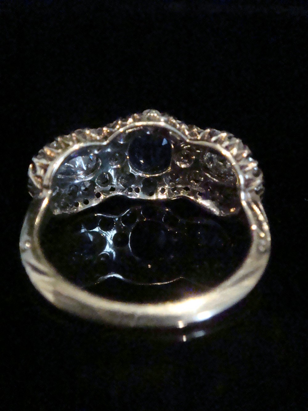EDWARDIAN 18CT OLD CUT SAPPHIRE 0.50CT DIAMOND 1.10CT TRIPLE CLUSTER RING View VII