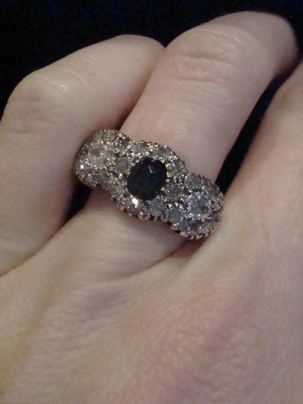 EDWARDIAN 18CT OLD CUT SAPPHIRE 0.50CT DIAMOND 1.10CT TRIPLE CLUSTER RING View IX
