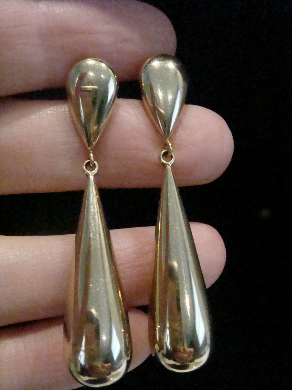 Large retro 9ct bombe drop earrings View II