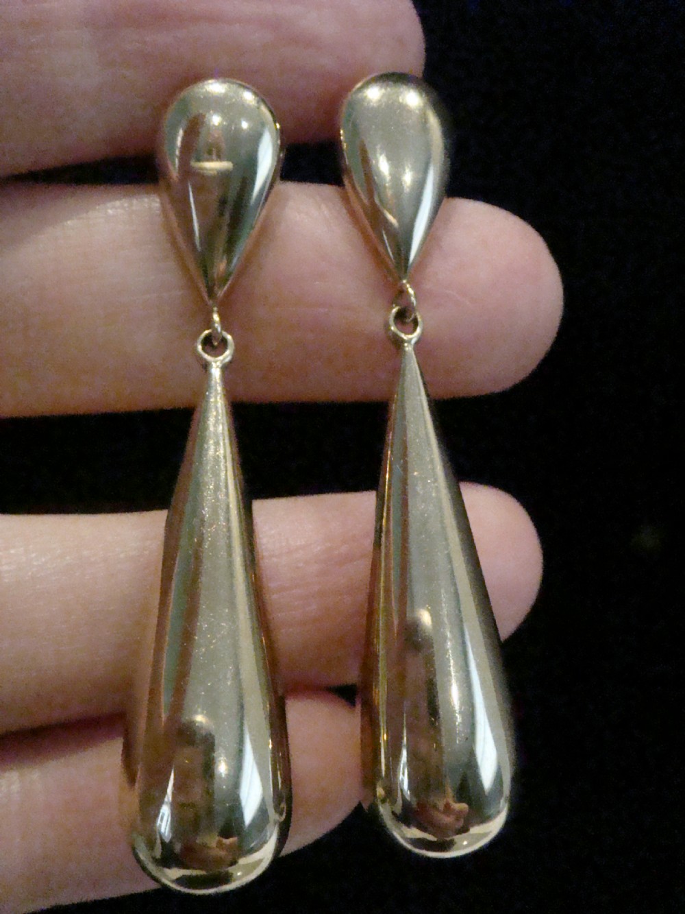 Large retro 9ct bombe drop earrings View III