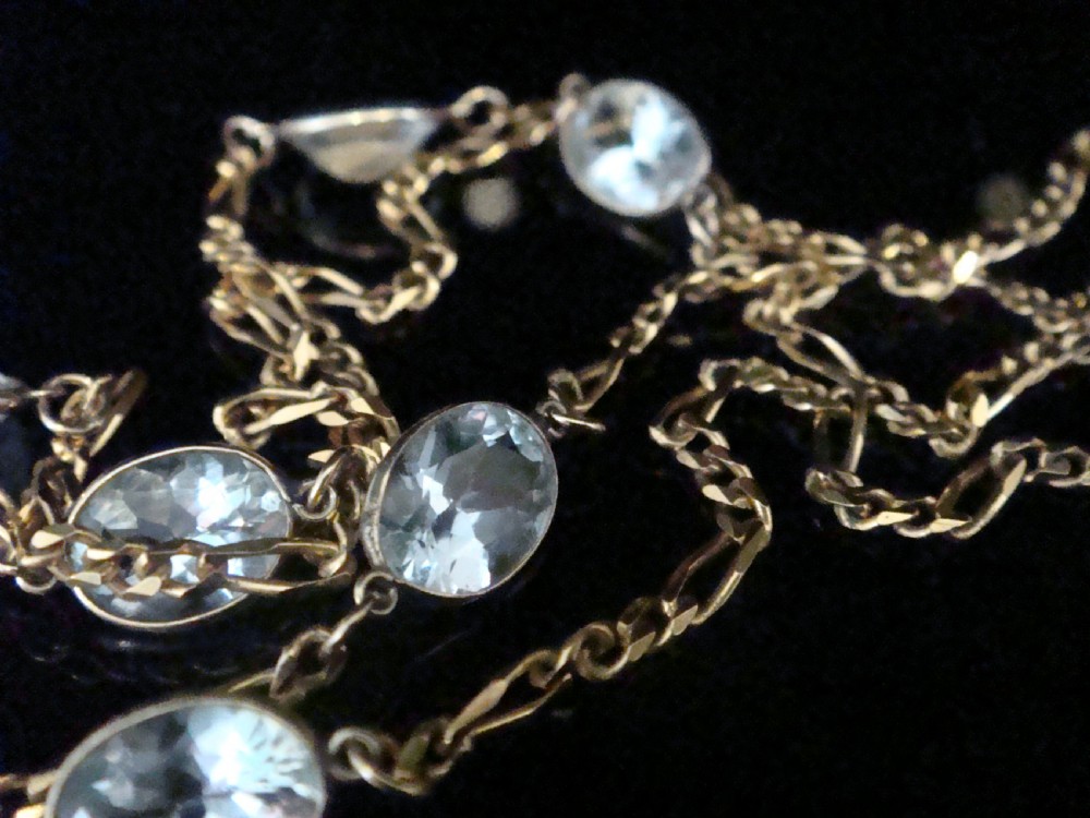 VINTAGE 9CT YELLOW GOLD AQUAMARINE CHAIN 7.3G View IV