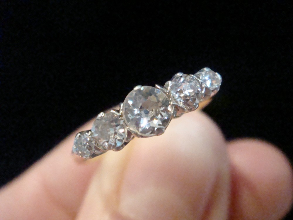 EDWARDIAN 18CT PLATINUM OLD CUT 5 STONE 0.50ct DIAMOND RING View IV