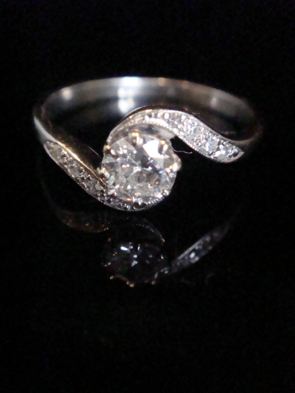 Edwardian Platinum transitional cut diamond solitaire 0.45ct View II