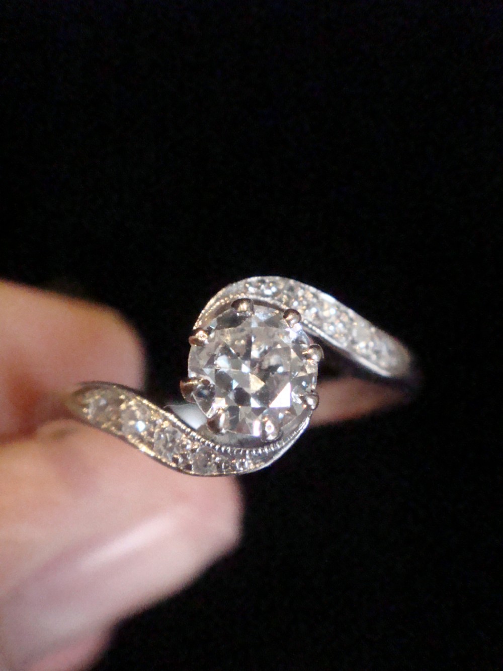 Edwardian Platinum transitional cut diamond solitaire 0.45ct View V
