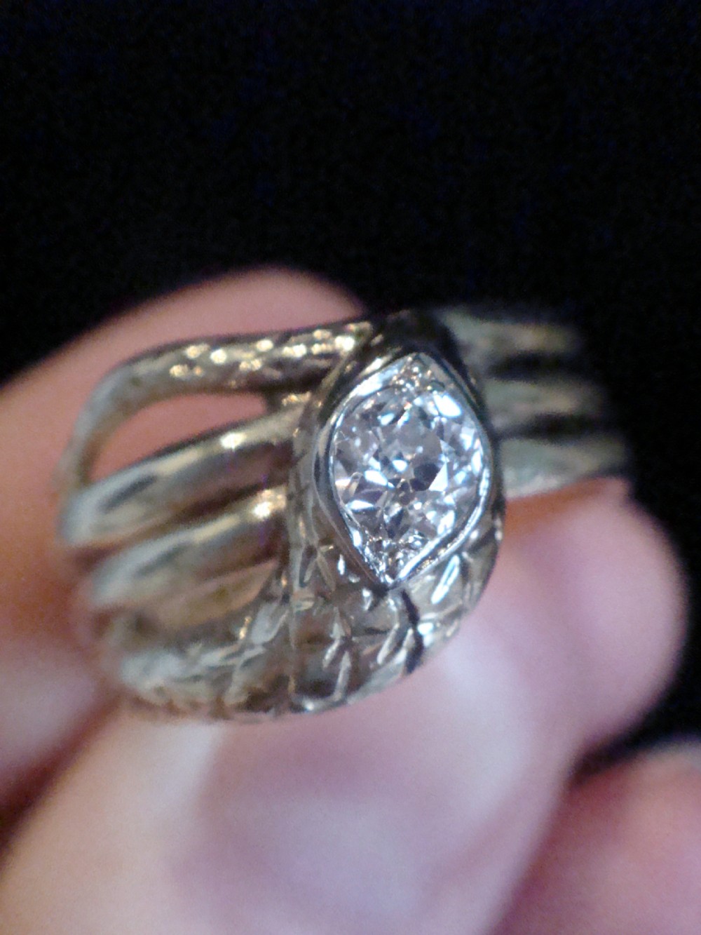 Edwardian antique old cut diamond snake ring set in yellow gold View III