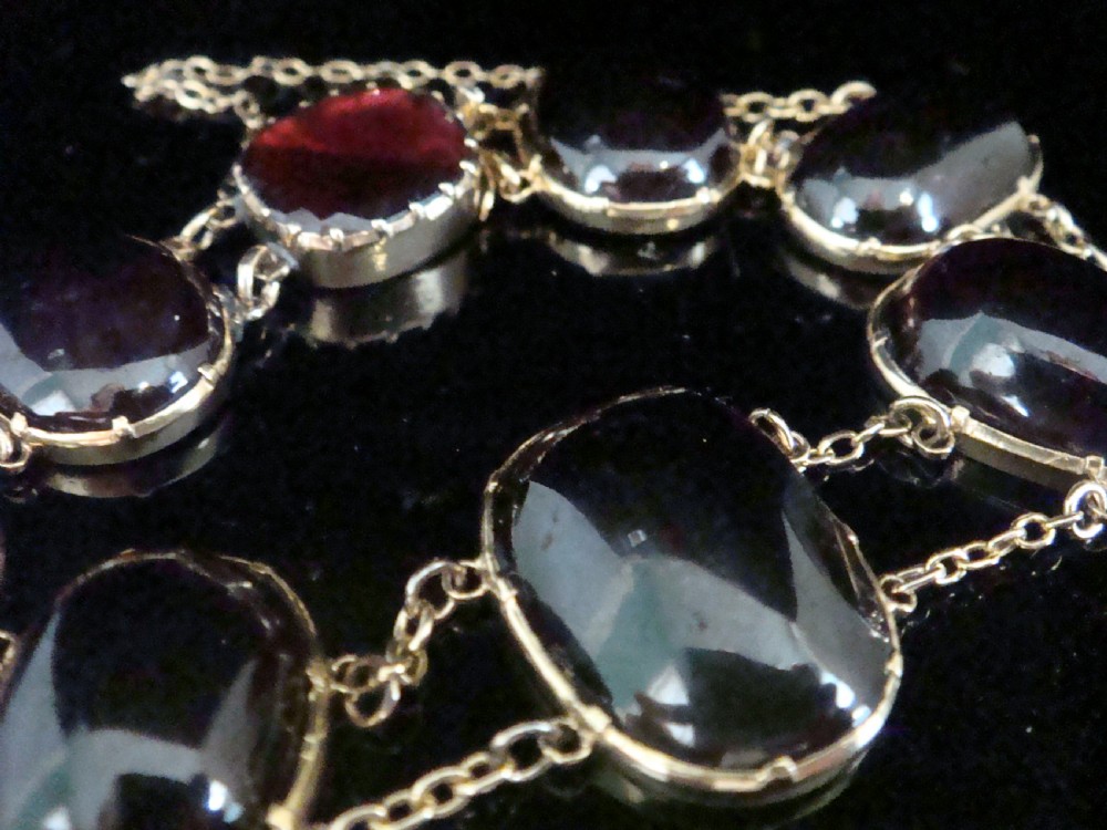 Edwardian 9ct large cabochon garnet bracelet with concealed garnet clasp View V