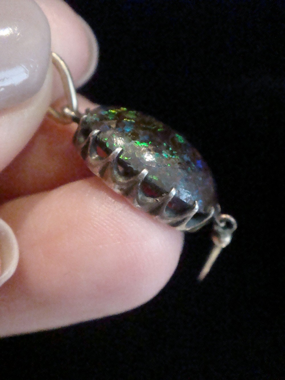 Edwardian 9ct and silver set wood opal pendant View III