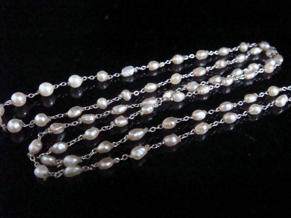 EDWARDIAN PLATINUM NATURAL SALTWATER PEARL CHAIN 22 INCHES