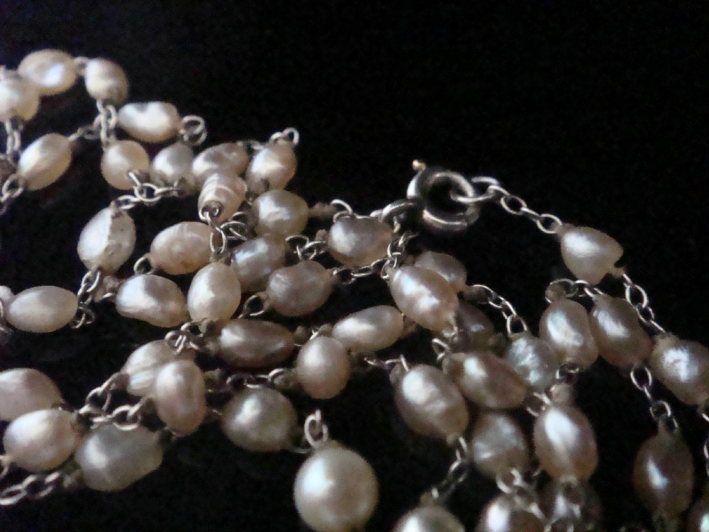 EDWARDIAN PLATINUM NATURAL SALTWATER PEARL CHAIN 22 INCHES View II