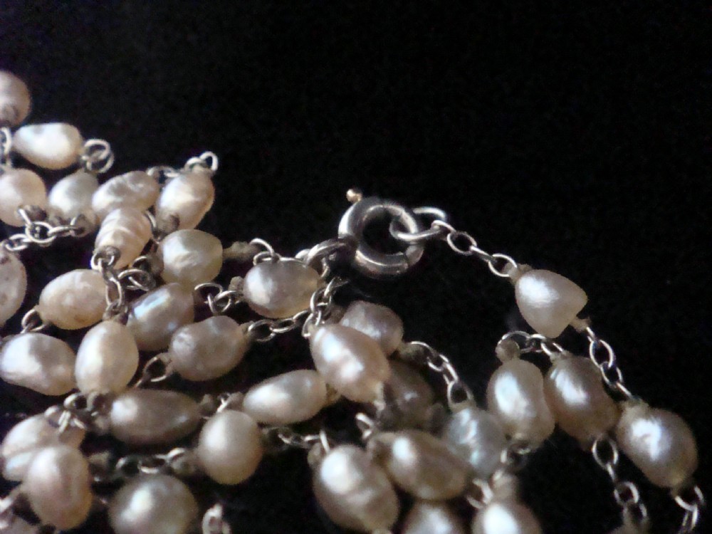 EDWARDIAN PLATINUM NATURAL SALTWATER PEARL CHAIN 22 INCHES View III