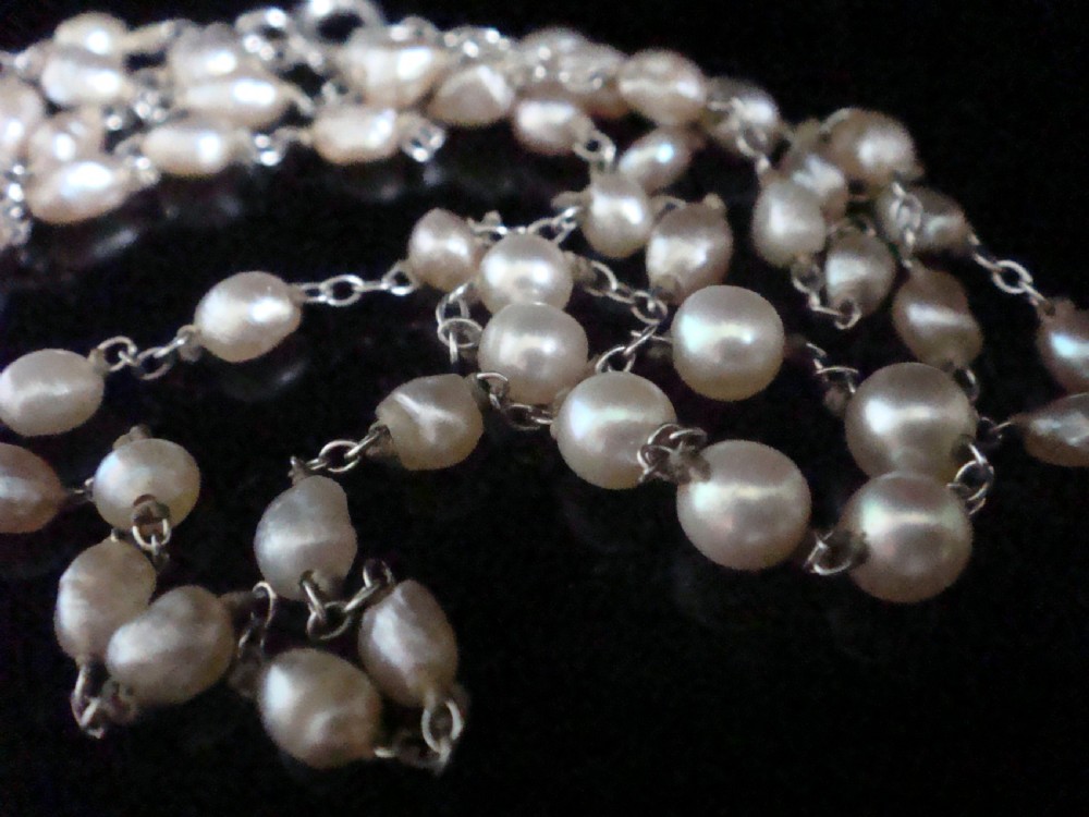 EDWARDIAN PLATINUM NATURAL SALTWATER PEARL CHAIN 22 INCHES View IV