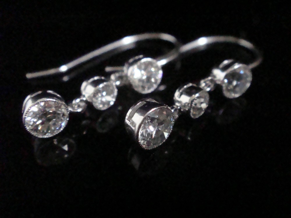 ART DECO 18CT OLD CUT DIAMOND DROP EARRINGS 1.20CT VS2-Si G COLOUR