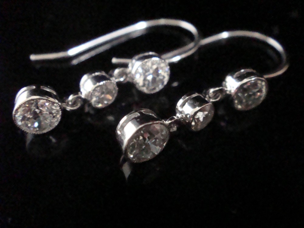 ART DECO 18CT OLD CUT DIAMOND DROP EARRINGS 1.20CT VS2-Si G COLOUR View II