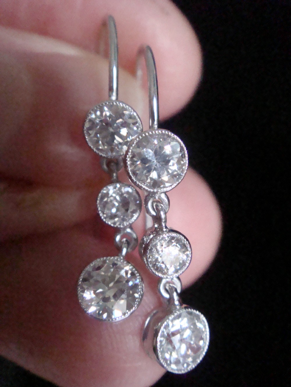 ART DECO 18CT OLD CUT DIAMOND DROP EARRINGS 1.20CT VS2-Si G COLOUR View III