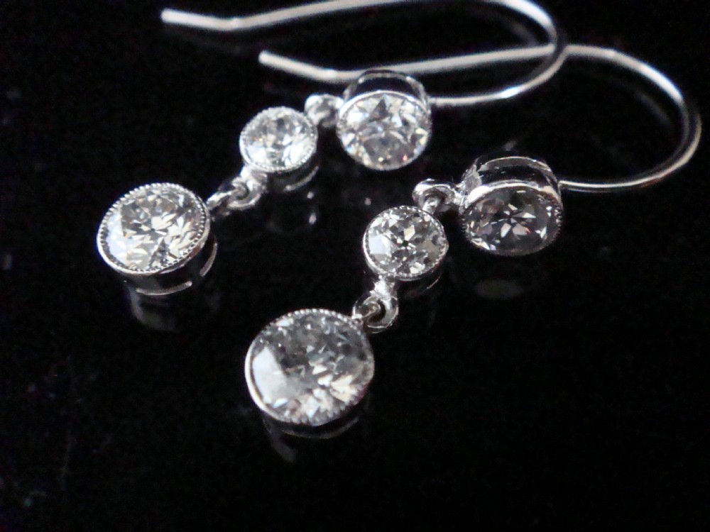 ART DECO 18CT OLD CUT DIAMOND DROP EARRINGS 1.20CT VS2-Si G COLOUR View IV