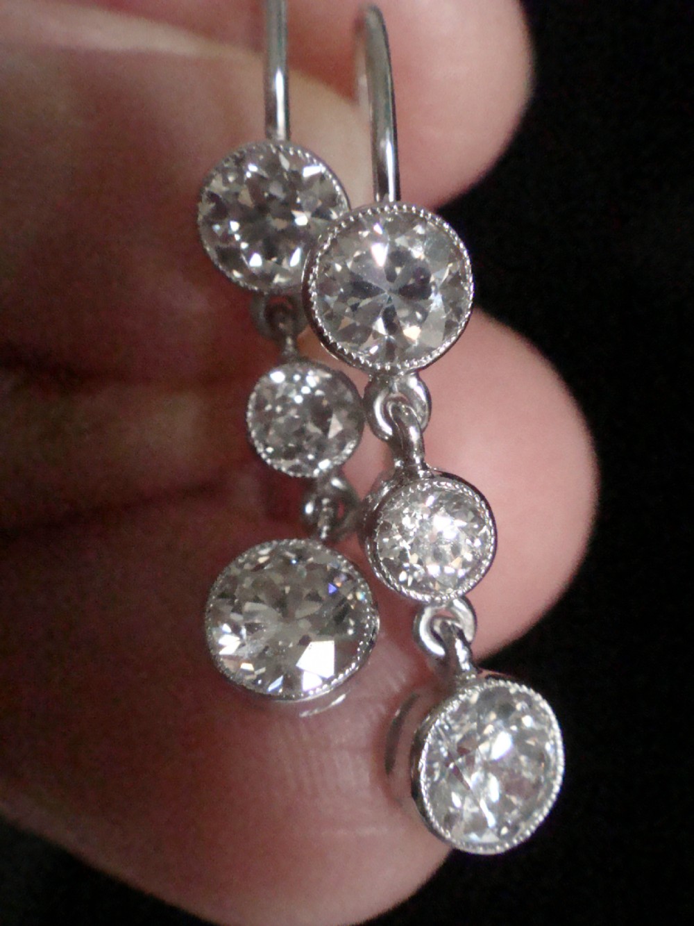 ART DECO 18CT OLD CUT DIAMOND DROP EARRINGS 1.20CT VS2-Si G COLOUR View V