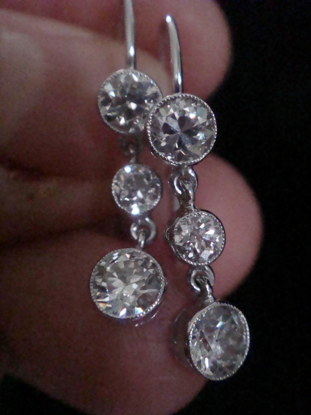 ART DECO 18CT OLD CUT DIAMOND DROP EARRINGS 1.20CT VS2-Si G COLOUR View VI