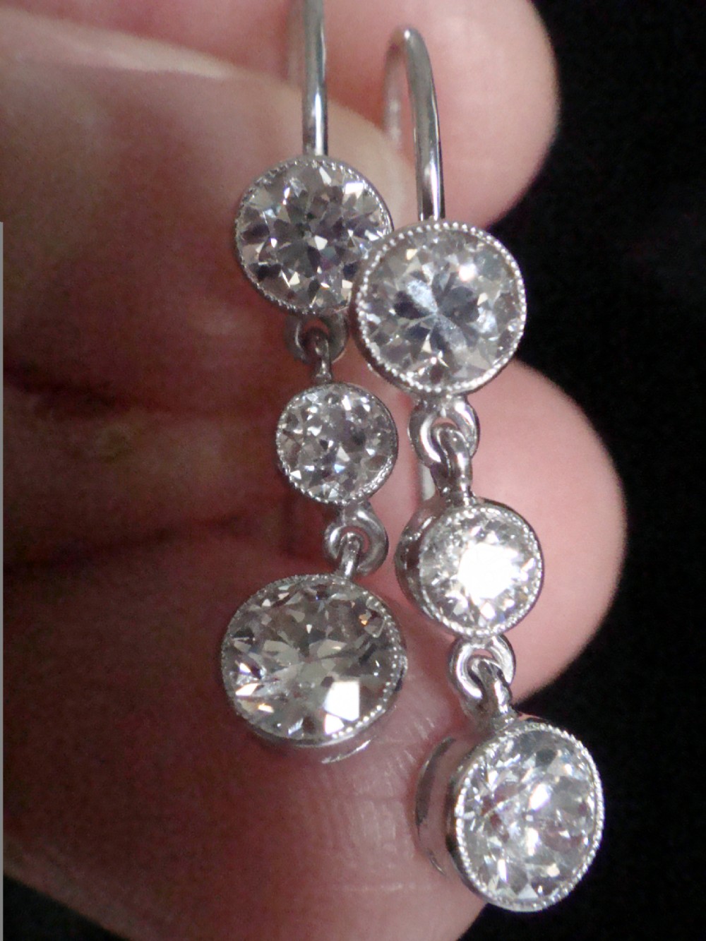 ART DECO 18CT OLD CUT DIAMOND DROP EARRINGS 1.20CT VS2-Si G COLOUR View VII
