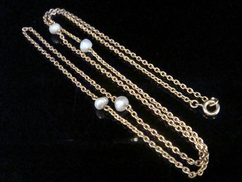 EDWARDIAN 9CT YELLOW GOLD NATURAL SALTWATER PEARL CHAIN 11.6G 23 INCHES