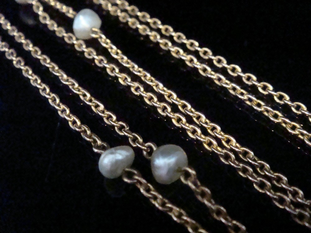 EDWARDIAN 9CT YELLOW GOLD NATURAL SALTWATER PEARL CHAIN 11.6G 23 INCHES View II