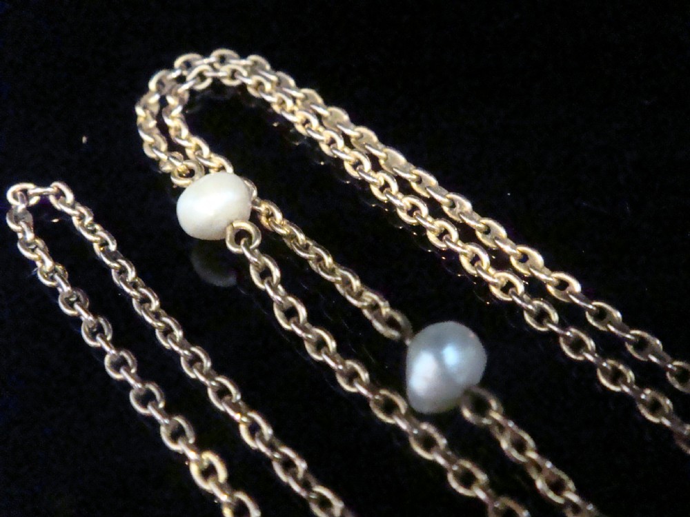 EDWARDIAN 9CT YELLOW GOLD NATURAL SALTWATER PEARL CHAIN 11.6G 23 INCHES View III