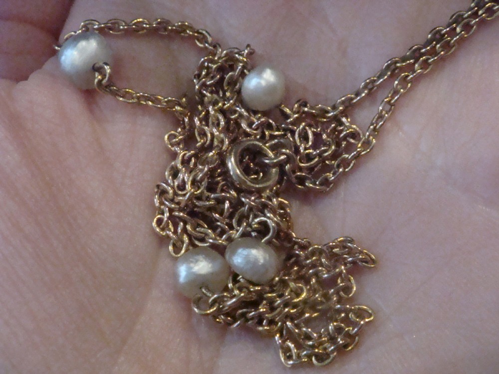 EDWARDIAN 9CT YELLOW GOLD NATURAL SALTWATER PEARL CHAIN 11.6G 23 INCHES View IV