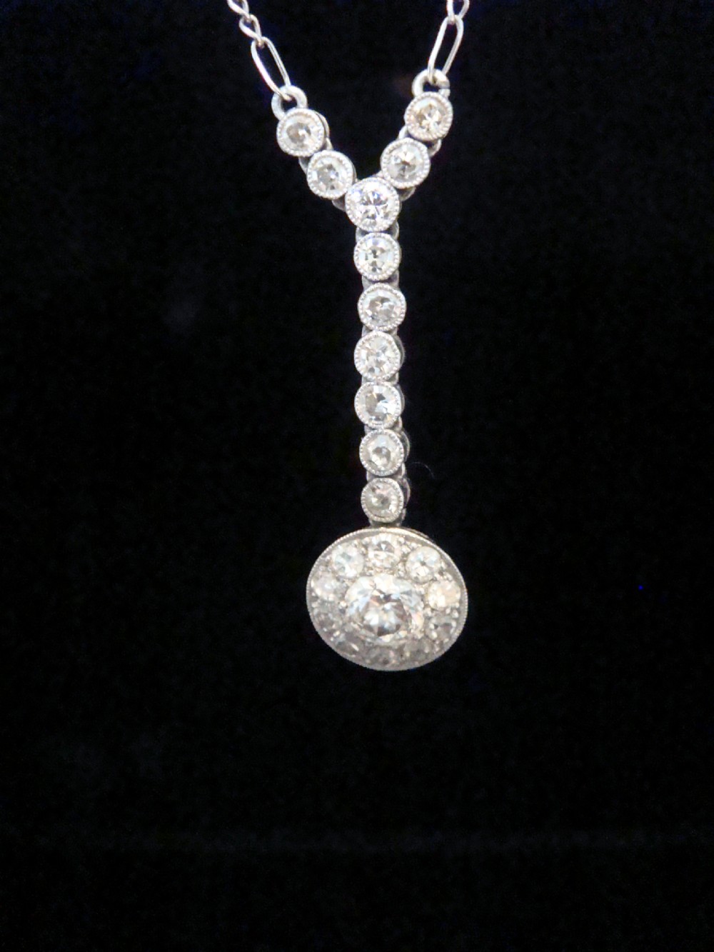 EDWARDIAN FRENCH PLATINUM LARGE OLD CUT DIAMOND NECKLACE 1.10CT View II