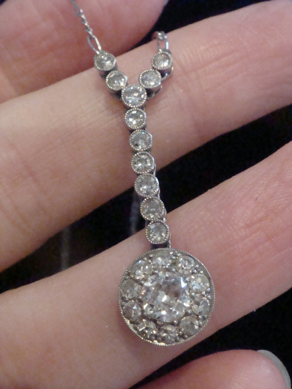 EDWARDIAN FRENCH PLATINUM LARGE OLD CUT DIAMOND NECKLACE 1.10CT View V