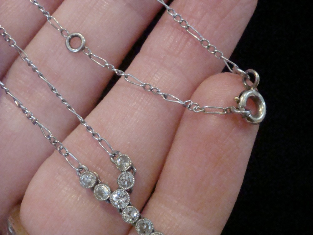 EDWARDIAN FRENCH PLATINUM LARGE OLD CUT DIAMOND NECKLACE 1.10CT View VII