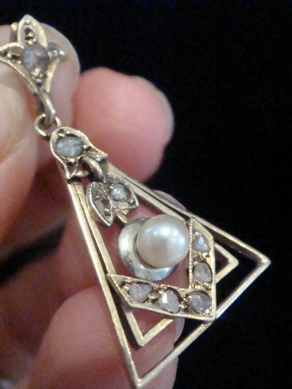 EDWARDIAN FRENCH 18CT YELLOW GOLD PEARL AND DIAMOND PENDANT View III