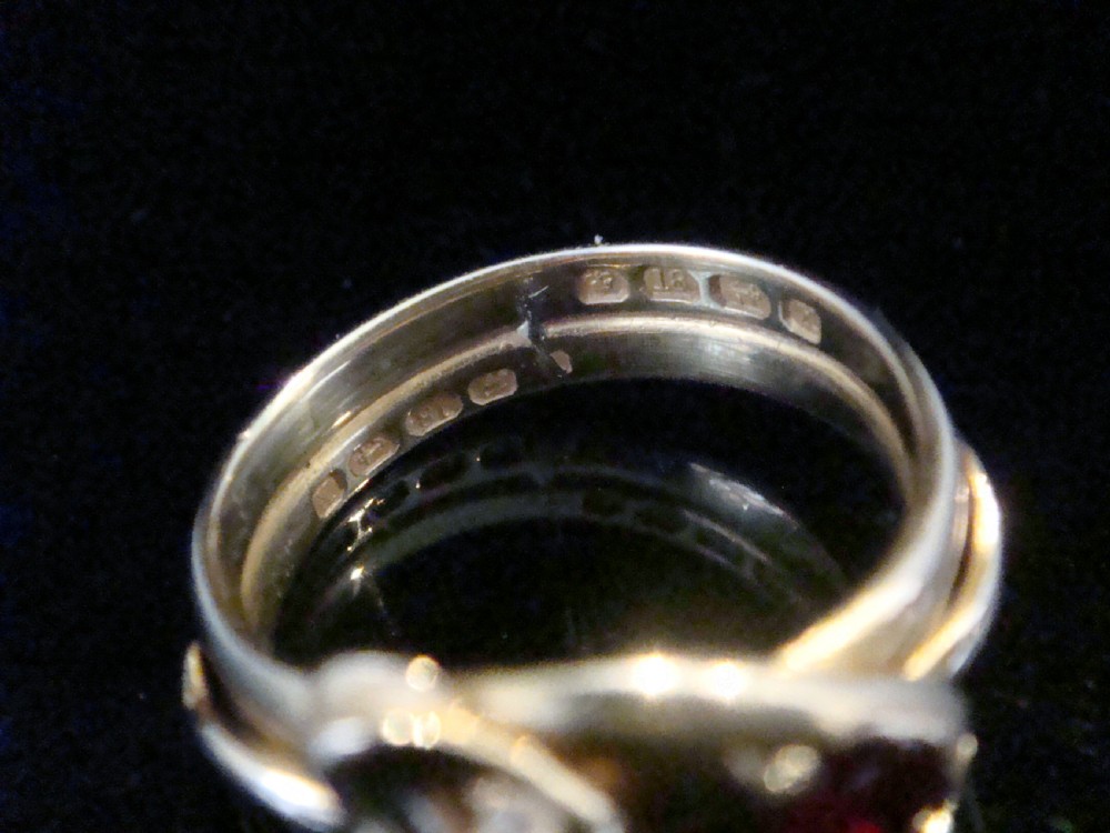 VICTORIAN 18CT RUBY SAPPHIRE AND OLD CUT DIAMOND DOUBLE SNAKE RING RING SIZE P View VII