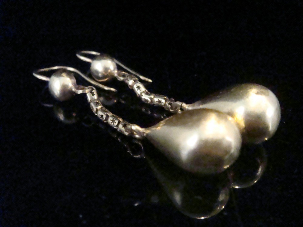 EDWARDIAN VICTORIAN 9CT YELLOW GOLD EARRINGS  WITH STARBURST CHAIN DROP 4.2G