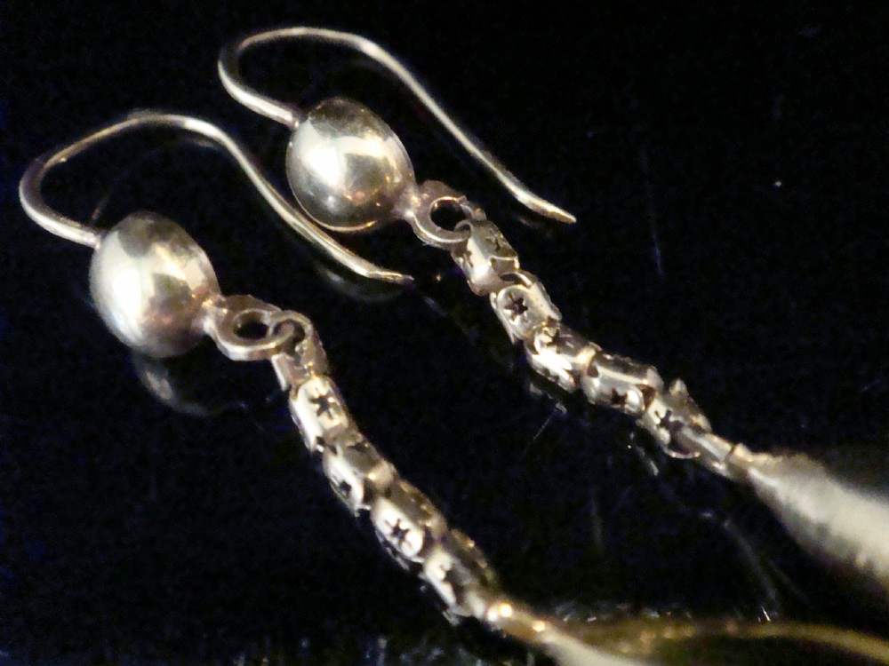 EDWARDIAN VICTORIAN 9CT YELLOW GOLD EARRINGS  WITH STARBURST CHAIN DROP 4.2G View III