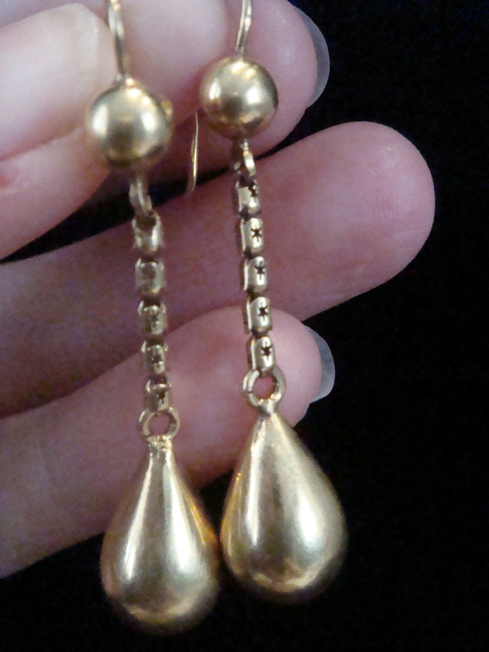 EDWARDIAN VICTORIAN 9CT YELLOW GOLD EARRINGS  WITH STARBURST CHAIN DROP 4.2G View V