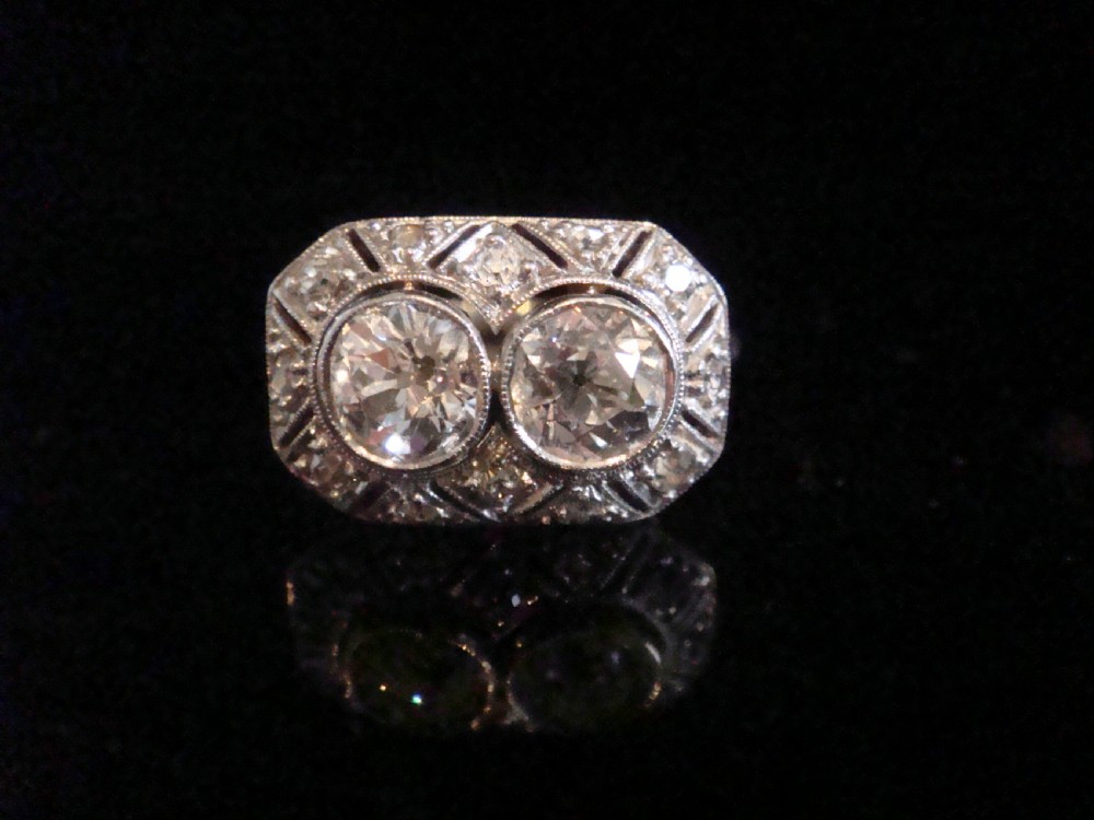 EDWARDIAN ART DECO 18CT YELLOW GOLD 2 STONE TOI ET MOI 1.45CT DIAMOND RING