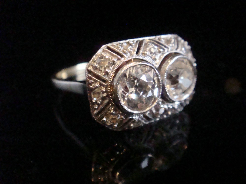 EDWARDIAN ART DECO 18CT YELLOW GOLD 2 STONE TOI ET MOI 1.45CT DIAMOND RING View III