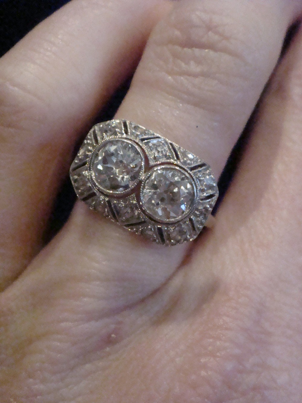 EDWARDIAN ART DECO 18CT YELLOW GOLD 2 STONE TOI ET MOI 1.45CT DIAMOND RING View VII