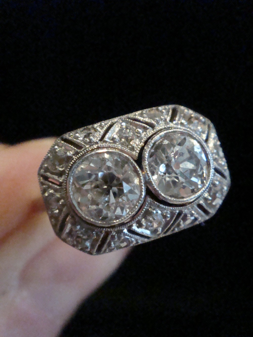 EDWARDIAN ART DECO 18CT YELLOW GOLD 2 STONE TOI ET MOI 1.45CT DIAMOND RING View IX
