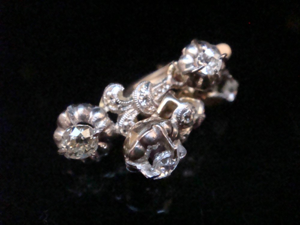 Edwardian French 18ct yellow gold ring old cut diamond drop earrings View III