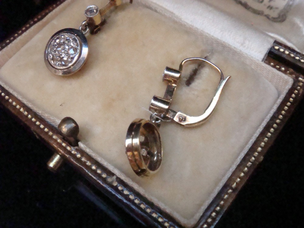 Edwardian French 18ct yellow gold rose cut diamond drop earrings View IV