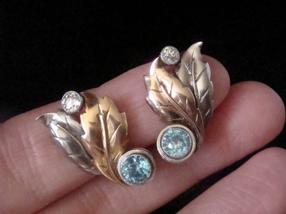 RETRO 18CT BLUE ZIRCON AND DIAMOND CLIP EARRINGS