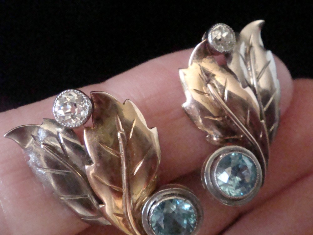 RETRO 18CT BLUE ZIRCON AND DIAMOND CLIP EARRINGS View II