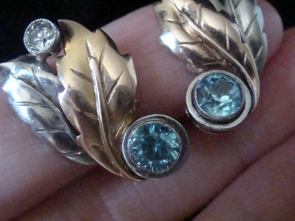 RETRO 18CT BLUE ZIRCON AND DIAMOND CLIP EARRINGS View V