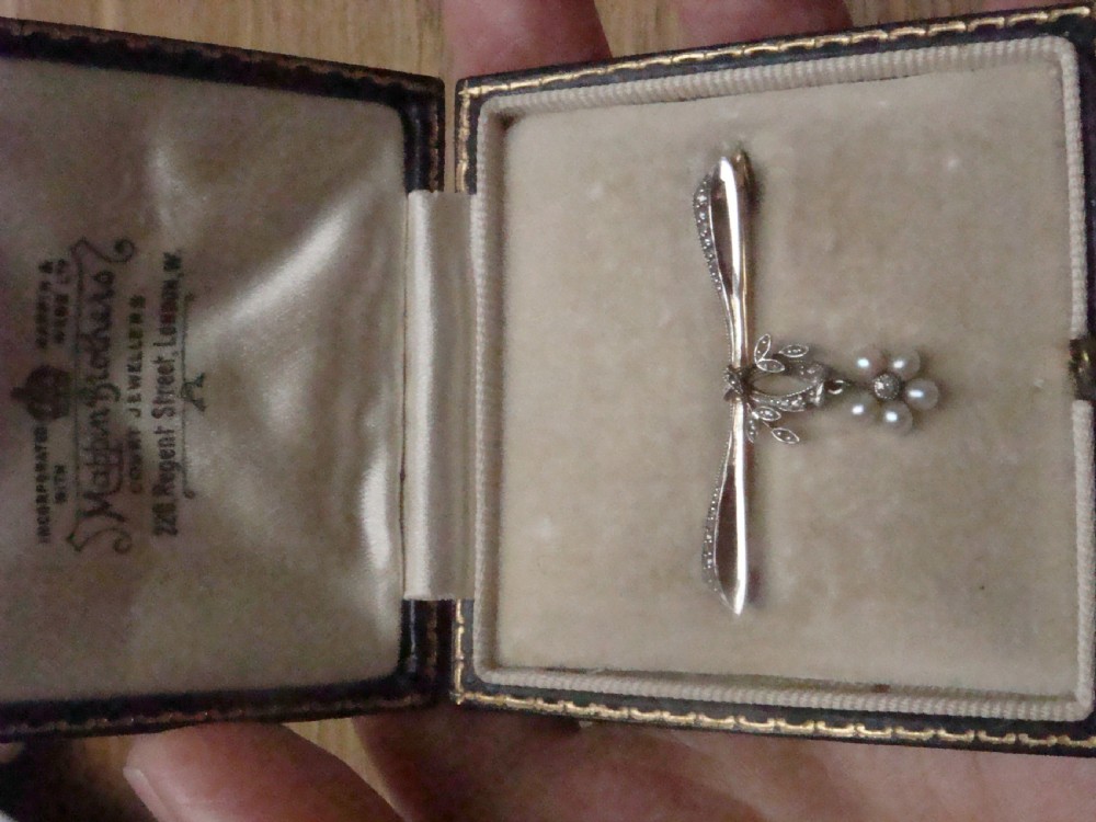 EDWARDIAN 18CT MAPPIN AND WEBB PEARL ROSE CUT DIAMOND BROOCH IN ORIGINAL BOX 2.9 View III
