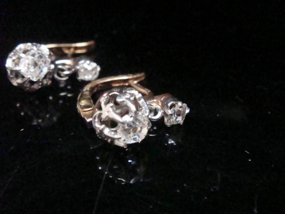 EDWARDIAN FRENCH 18CT LARGE OLD CUT DIAMOND 0.80ct DROP EARRINGS View IV