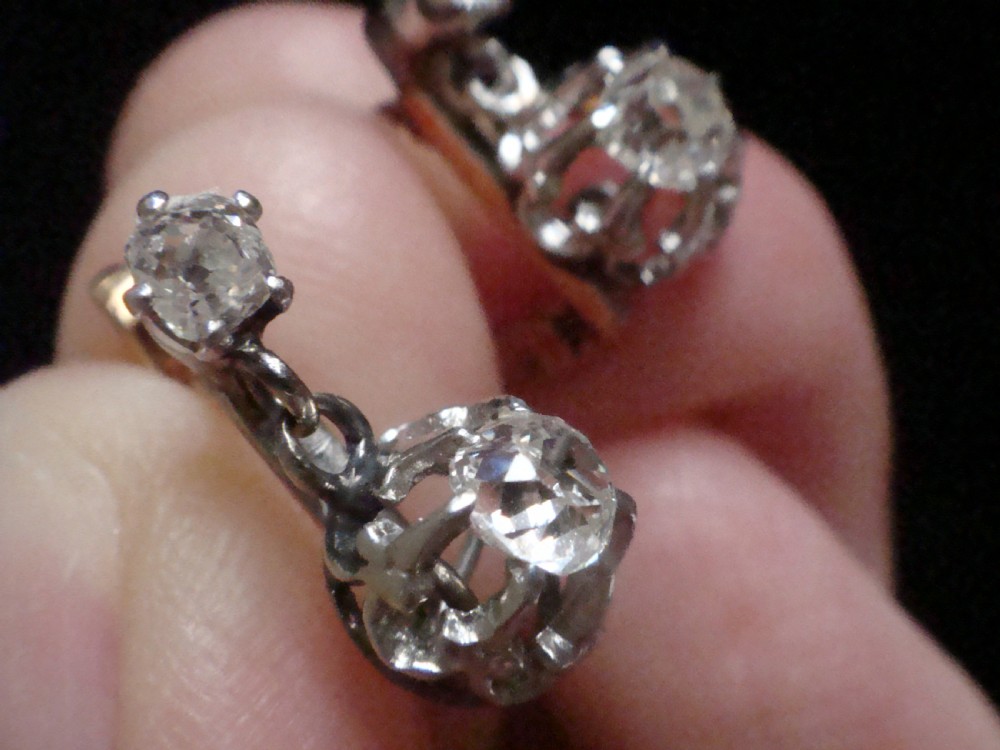 EDWARDIAN FRENCH 18CT LARGE OLD CUT DIAMOND 0.80ct DROP EARRINGS View VI